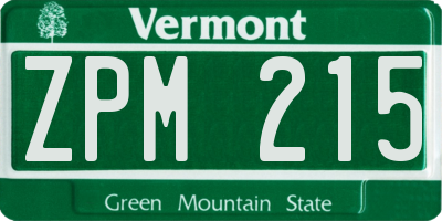 VT license plate ZPM215