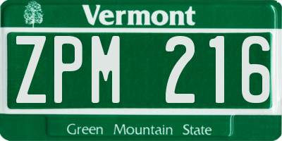 VT license plate ZPM216
