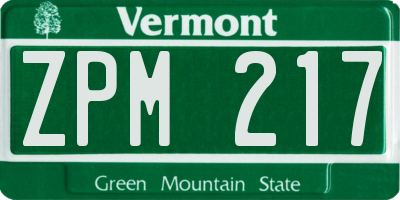 VT license plate ZPM217