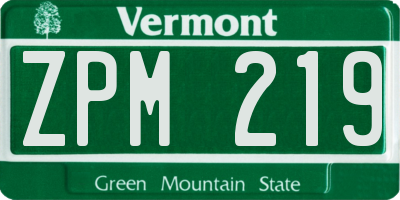 VT license plate ZPM219