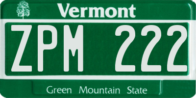 VT license plate ZPM222