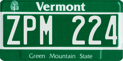 VT license plate ZPM224
