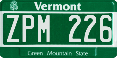 VT license plate ZPM226