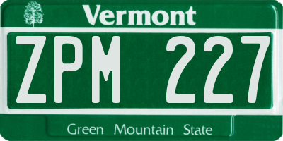 VT license plate ZPM227