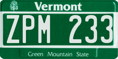VT license plate ZPM233
