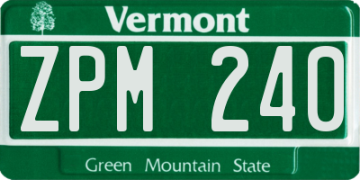 VT license plate ZPM240
