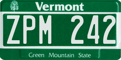 VT license plate ZPM242