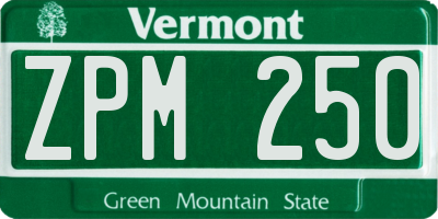 VT license plate ZPM250