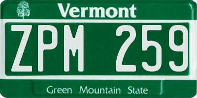 VT license plate ZPM259