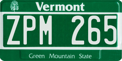 VT license plate ZPM265