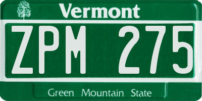 VT license plate ZPM275