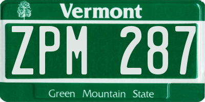 VT license plate ZPM287