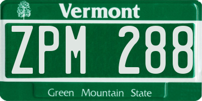VT license plate ZPM288