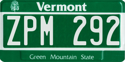 VT license plate ZPM292