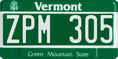 VT license plate ZPM305