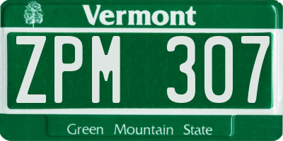 VT license plate ZPM307