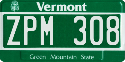 VT license plate ZPM308