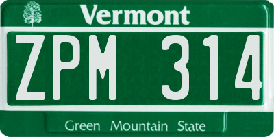 VT license plate ZPM314