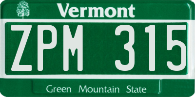 VT license plate ZPM315