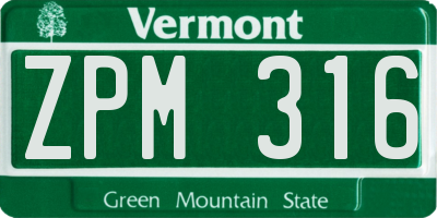 VT license plate ZPM316