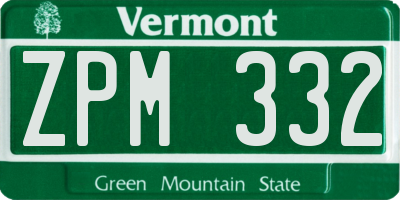 VT license plate ZPM332