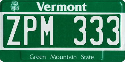 VT license plate ZPM333