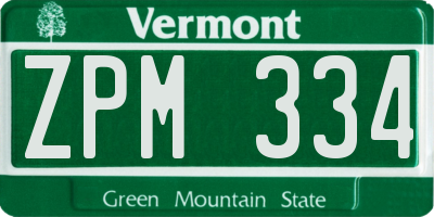 VT license plate ZPM334