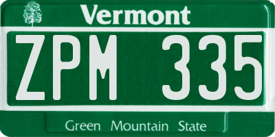 VT license plate ZPM335