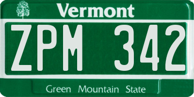VT license plate ZPM342