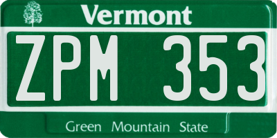 VT license plate ZPM353