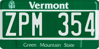 VT license plate ZPM354