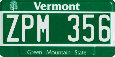 VT license plate ZPM356