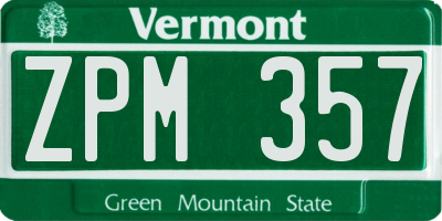 VT license plate ZPM357
