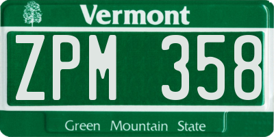 VT license plate ZPM358