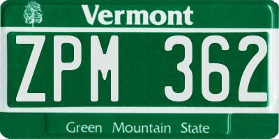 VT license plate ZPM362