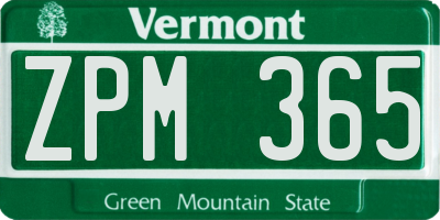 VT license plate ZPM365