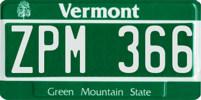 VT license plate ZPM366