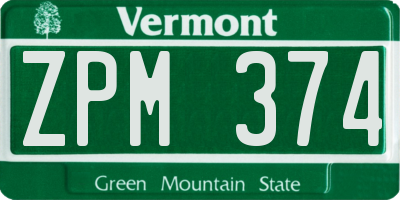 VT license plate ZPM374