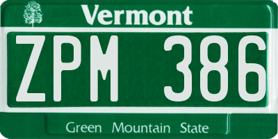 VT license plate ZPM386