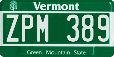 VT license plate ZPM389