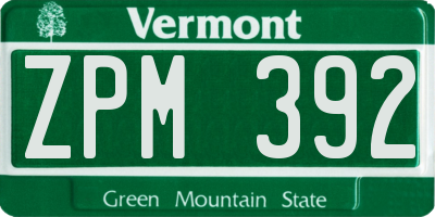 VT license plate ZPM392