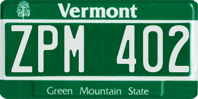 VT license plate ZPM402