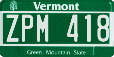 VT license plate ZPM418