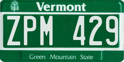 VT license plate ZPM429