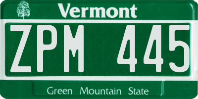 VT license plate ZPM445