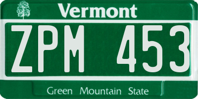 VT license plate ZPM453