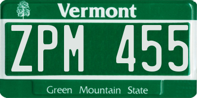 VT license plate ZPM455