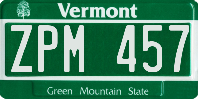 VT license plate ZPM457