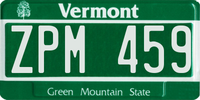 VT license plate ZPM459