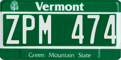 VT license plate ZPM474